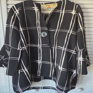 Women's Paola Poggi Black & White Plaid Blazer Jacket Size 6